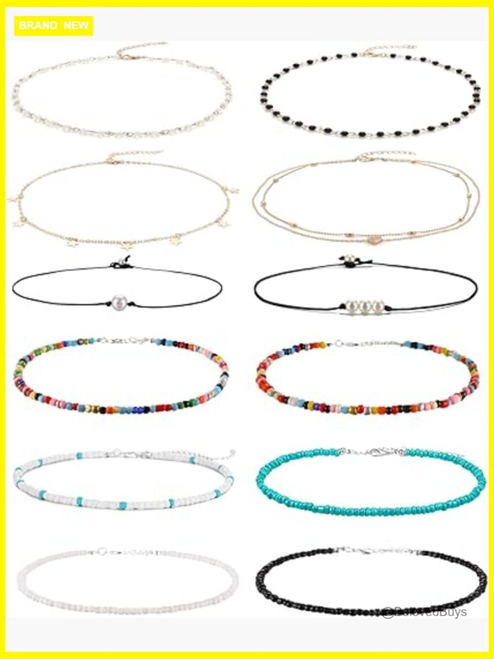 12 Piece Boho Seed Bead Choker Set - Handmade Turquoise Beach Necklaces